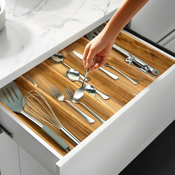 VaeFae Acacia Kitchen Silverware Organizer, Cutlery Drawer Organizer - Image 6