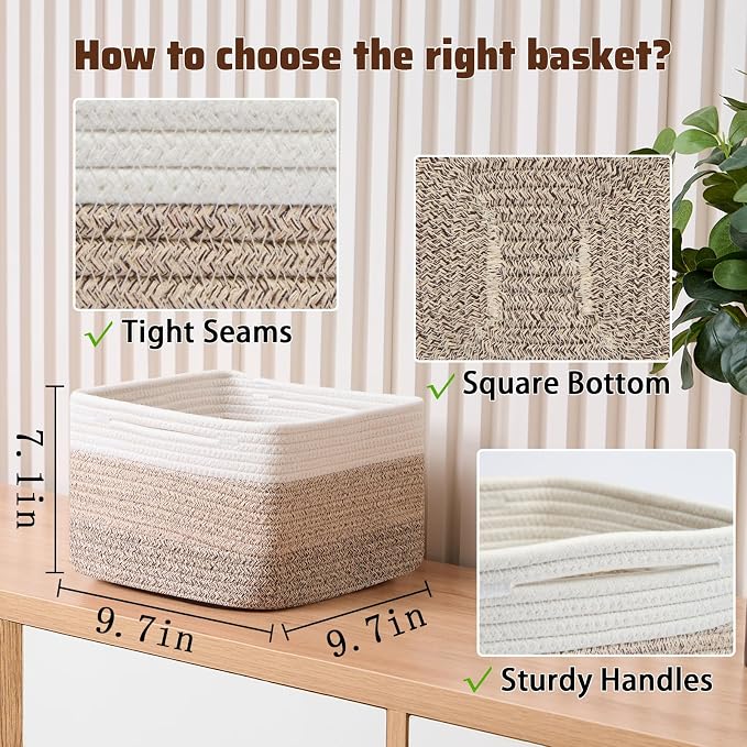 Small Organizing Baskets for Cubes Shelf, 9.7x9.7x7.1 Inch Rope Woven Storage - Image 2