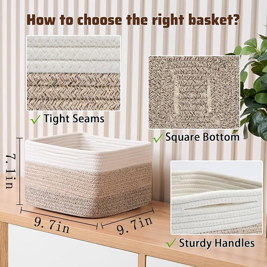 Small Organizing Baskets for Cubes Shelf, 9.7x9.7x7.1 Inch Rope Woven Storage - Image 2