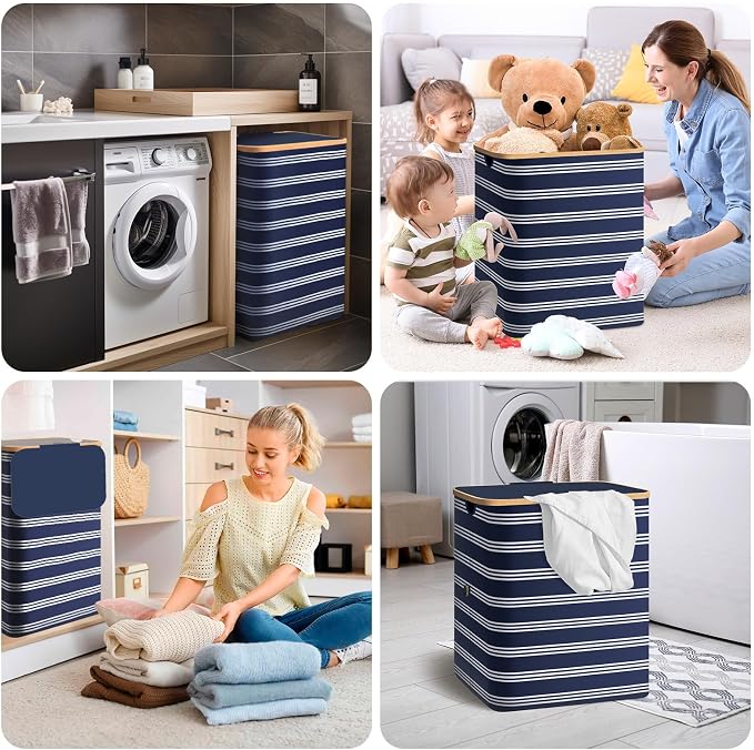 BALEINE Laundry Hamper with Lid, Tall Laundry Baskets with Bamboo Pull Handles - Image 8