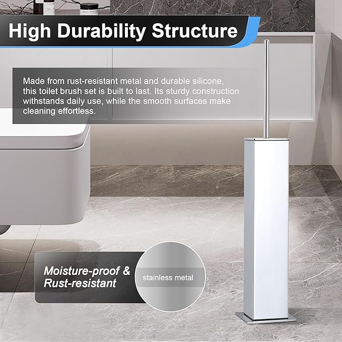 BVL Toilet Brush and Holder Set Chrome Stainless Steel 304 Square Freestanding - Image 3