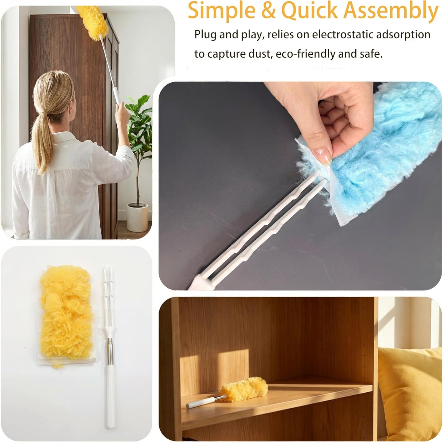 50 Count Duster Refills with 1 Handle | Disposable Multi Surface 360° Duster Cleaner Kit for Ceiling Fans, Blinds & Furniture
