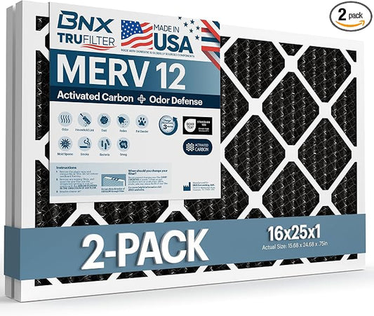 BNX TruFilter 16x25x1 MERV 12 Odor Defense AC Furnace Air Filter by BNX