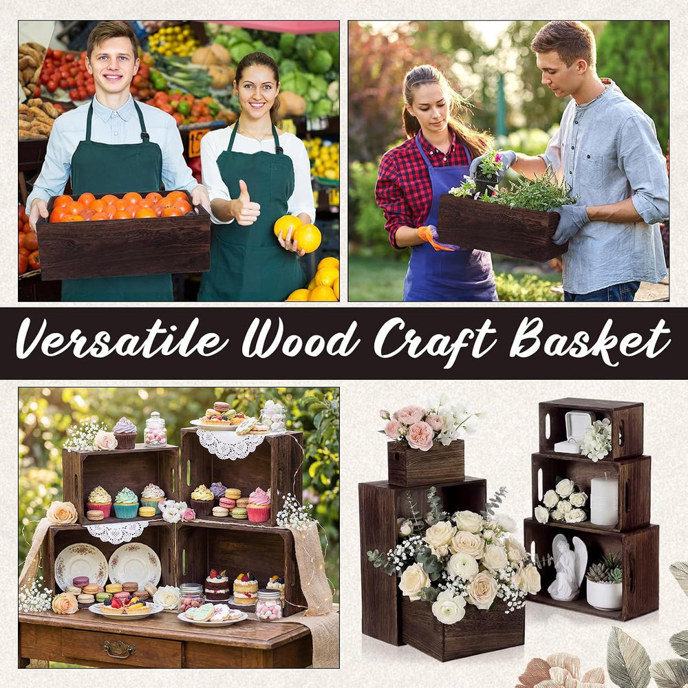 AceOrbit Set of 6 Rustic Wood Crates, Nesting Storage Boxes,Dark Brown