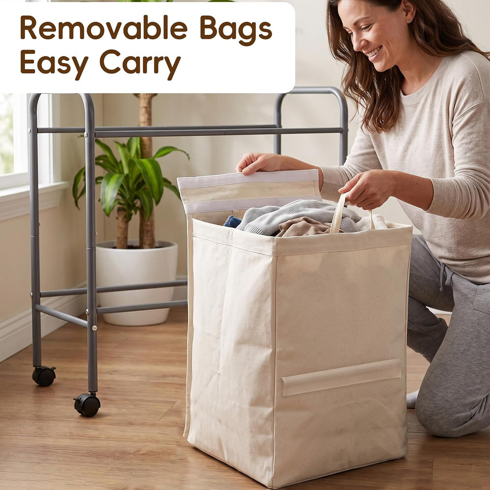 130L Laundry Hamper with Wheels, 3 Section Laundry Sorter Cart with Removable...