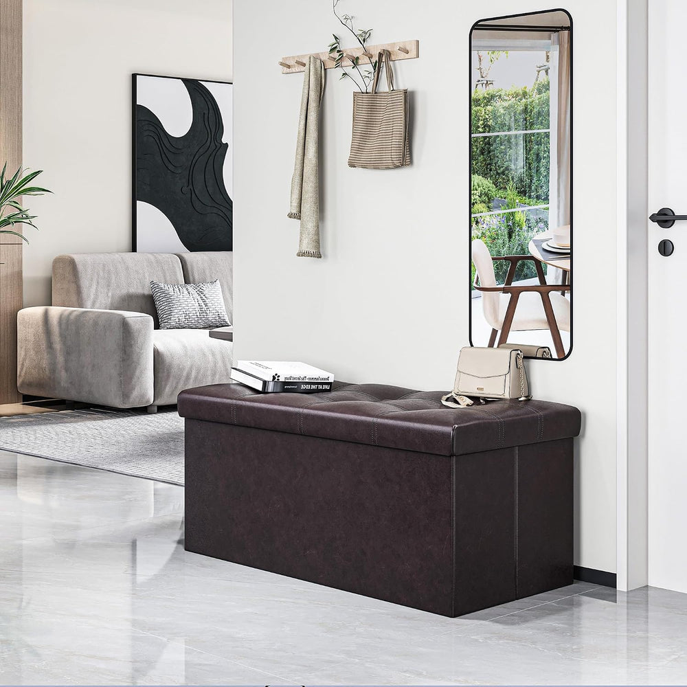 Youdesure Folding Storage Ottoman Bench, Faux Leather Footrest Couch for Livi...