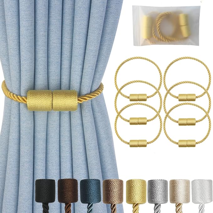 Magnetic Curtain Tiebacks 6 Pack Gold Curtain Rope Tieback Curtain Holders by CURTAINTIEBACKS