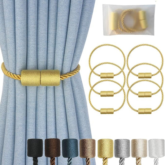 Magnetic Curtain Tiebacks 6 Pack Gold Curtain Rope Tieback Curtain Holders by CURTAINTIEBACKS