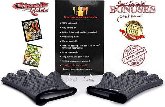 KITCHEN PERFECTION Silicone Smoker Oven Gloves-Extreme Heat Resistant BBQ - Image 2