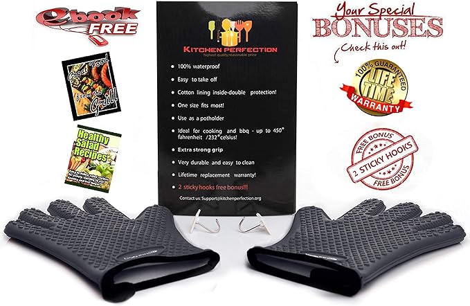 KITCHEN PERFECTION S Silicone Smoker Oven Gloves -Extreme Heat Resistant BBQ - Image 2