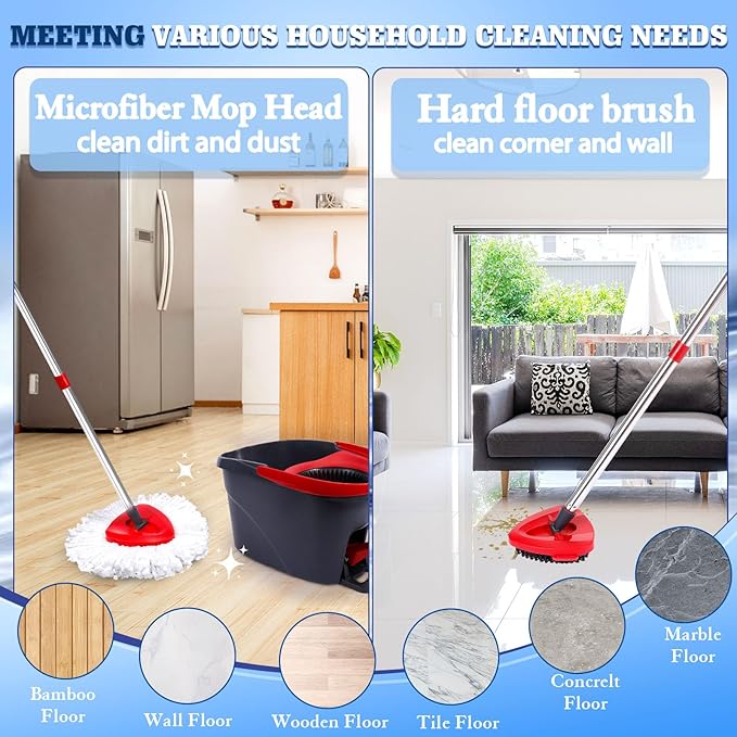 2 Pcs Mop Scrub Brush Head and 1 Mop Base Part Part Replacement Compatible - Image 2