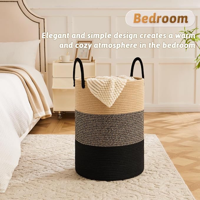 Laundry Basket, Woven Cotton Rope Laundry Hamper, 80L - Image 4