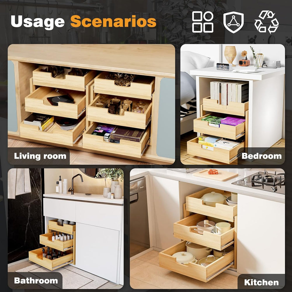 Pull Out Cabinet Organizer, 17''W×21''D Sliding Drawers for C...