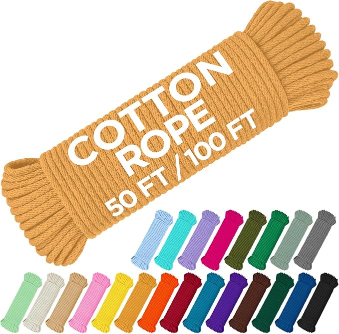 TECEUM Cotton Rope 3/16” – 100 FT – Strong All-Purpose Braided Rope – Natural by TECEUM