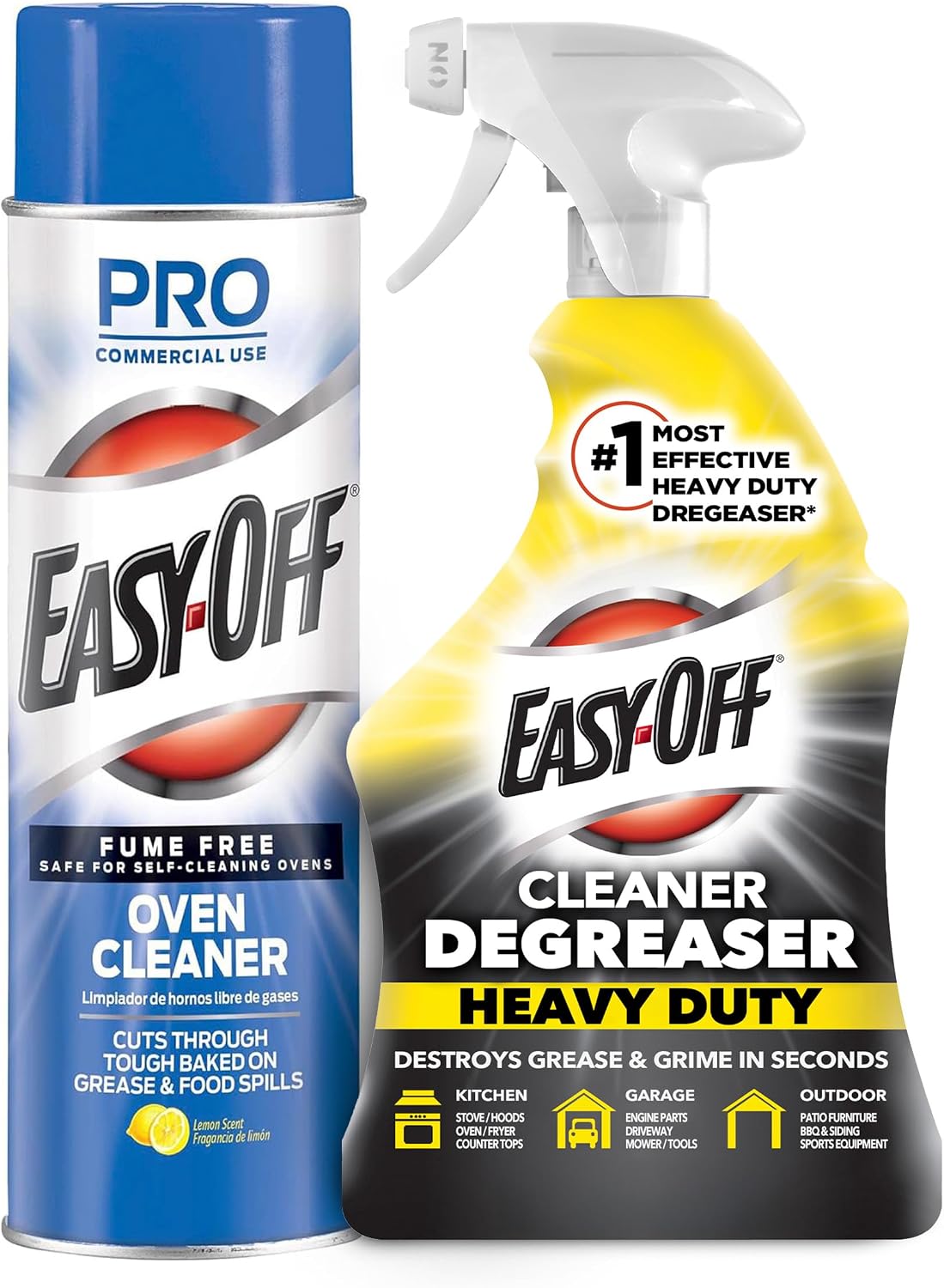 Bundle of Easy-Off Fume Free Oven Cleaner Spray, Lemon, 24oz, Removes Grease + Easy Off Heavy Duty Degreaser Cleaner Spray, 32 Ounce