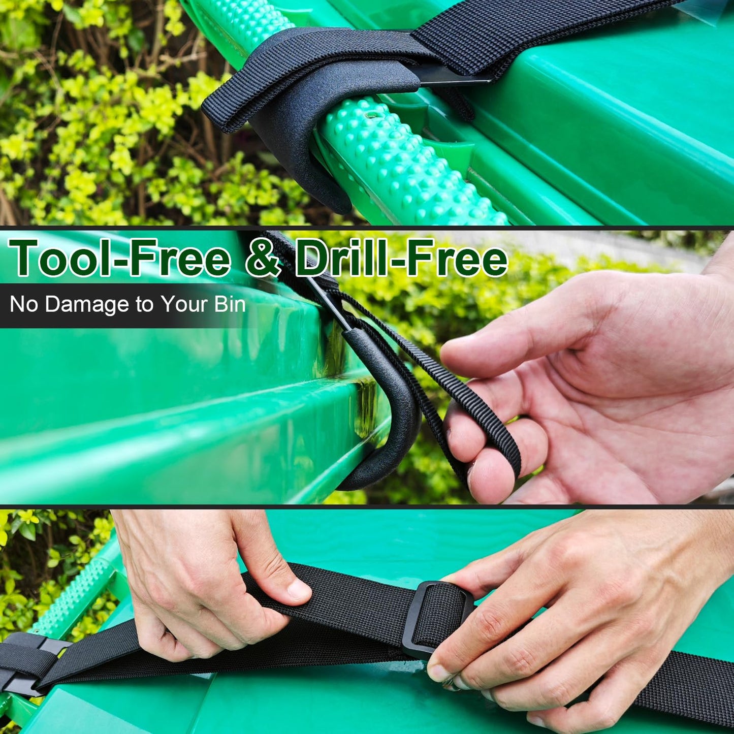 GripHandle Metal Double-Claw Trash Can Lid Lock Strap for Animals,Bungee Cord with Hooks for Trash Bin Garbage Pail,Outdoor Outside Trash Lid Holder to Keep Raccoons Out,Fits 20-96 Gallon Cans - 1pc