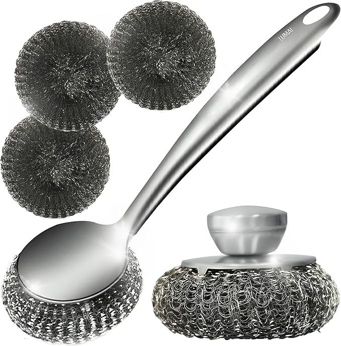 Steel Wool Scrubber Dish Brush Set by LUMAI