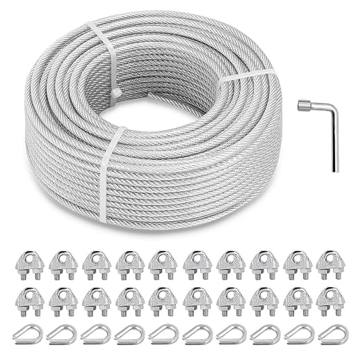 3/16" Wire Rope Kit, 100Ft PVC Coated Steel Cable Guide Wire Tensioner Strainer by hannger