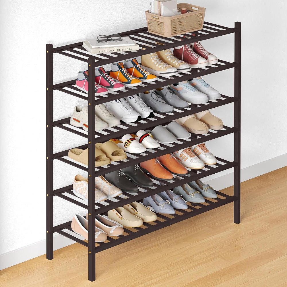 Smiry Bamboo Shoe Rack for Closet, 6 Tier - 33.86" Wide, Brown