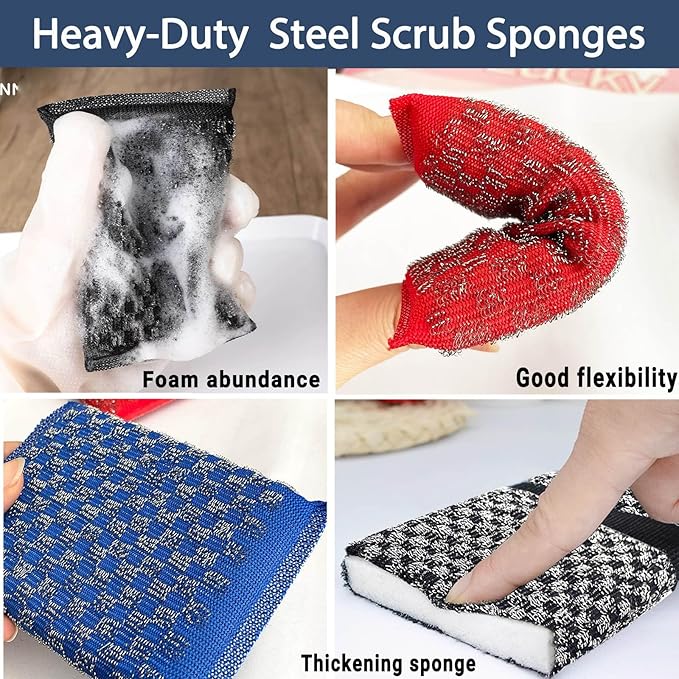 Steel Wool Scrubbers Dish Kitchen Sponges Heavy-Duty Kitchen Steel Scrub Sponges - Image 3