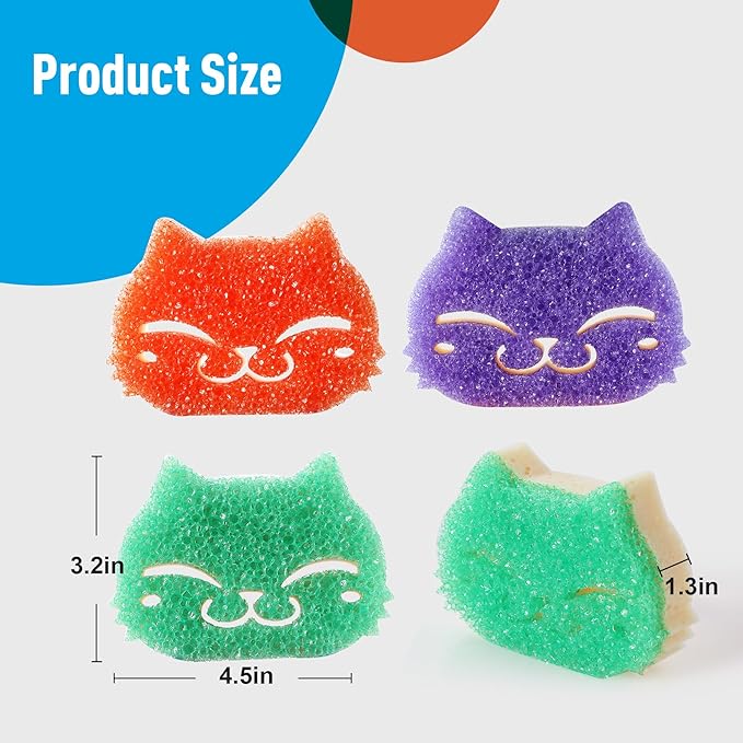 12 Pcs Scrubber Sponge Cat Smiley Shape Cleaning Sponge Double Sided Dish - Image 6