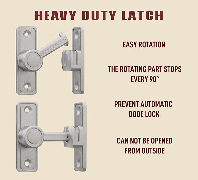 Barn Door Privacy Latch, 90°/180° Swing Slide Lock, Zinc-Alloy, Adhesive or - Image 5