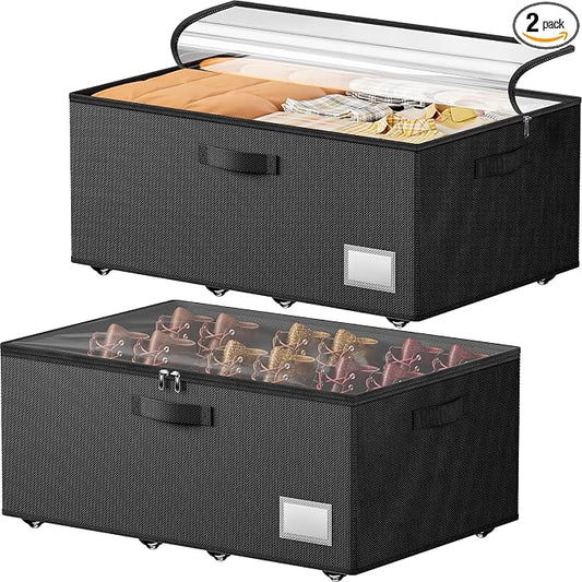 Underbed Storage with Wheels, 2 Pack Under Bed Storage Containers with Clear by Unknown