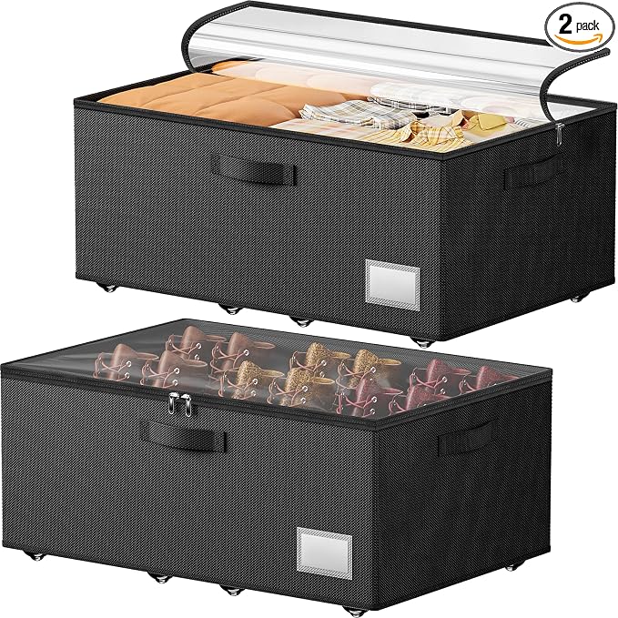 Underbed Storage with Wheels, 2 Pack Under Bed Storage Containers with Clear by Unknown