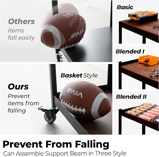 HOMEDANT House 5-Tier Metal Rolling Cart Shelf Rack Casters Heavy Duty Wheel - Image 5