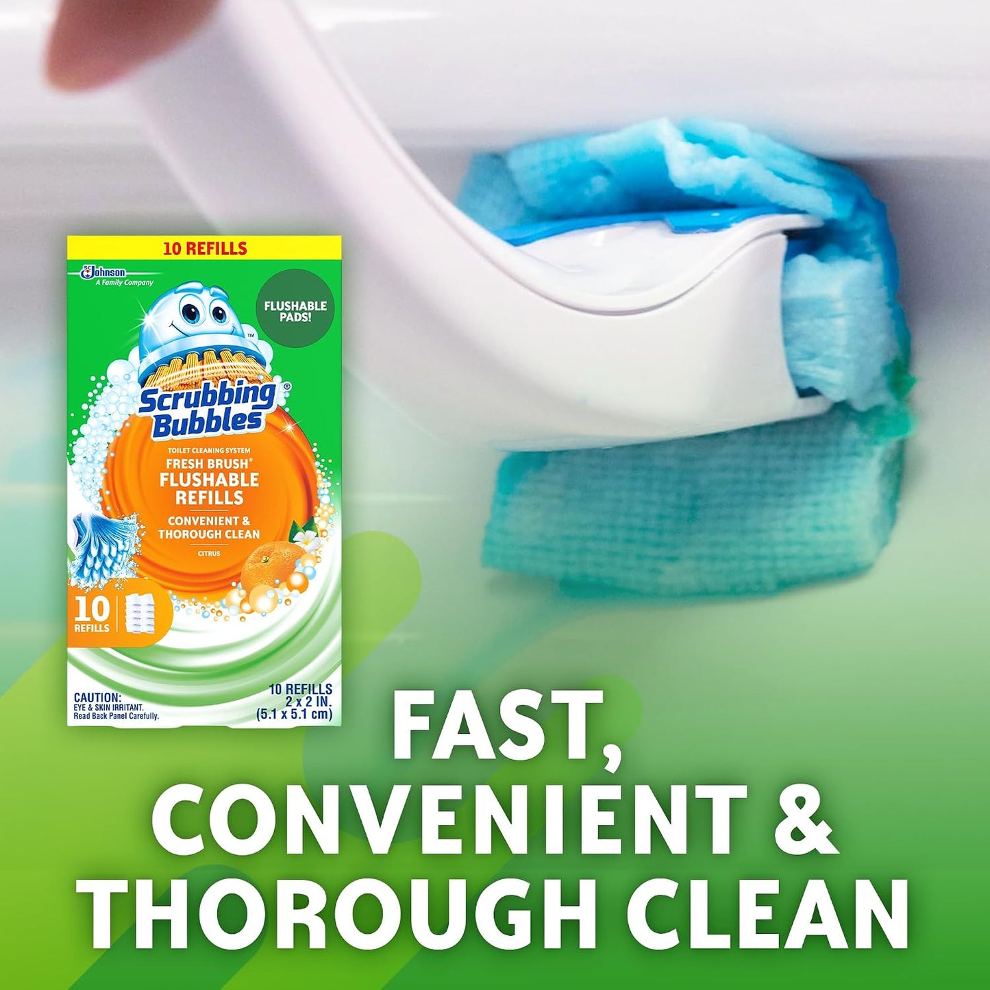 Scrubbing Bubbles Flushable Toilet Bowl Wand Cleaner Refills, Fresh Brush Cleaner Toilet Refill Pads, Removes Limescale & Odors, Citrus Scent, 10 Count (Pack of 12)