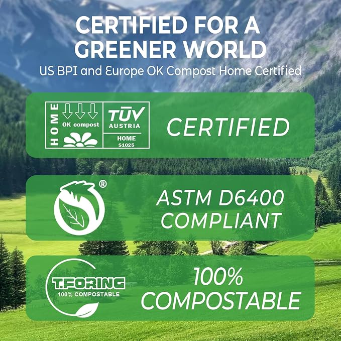 Compostable Trash Bags, 13 Gallon / 49.2 Liter, Extra Thick 0.9 Mil Tall - Image 2