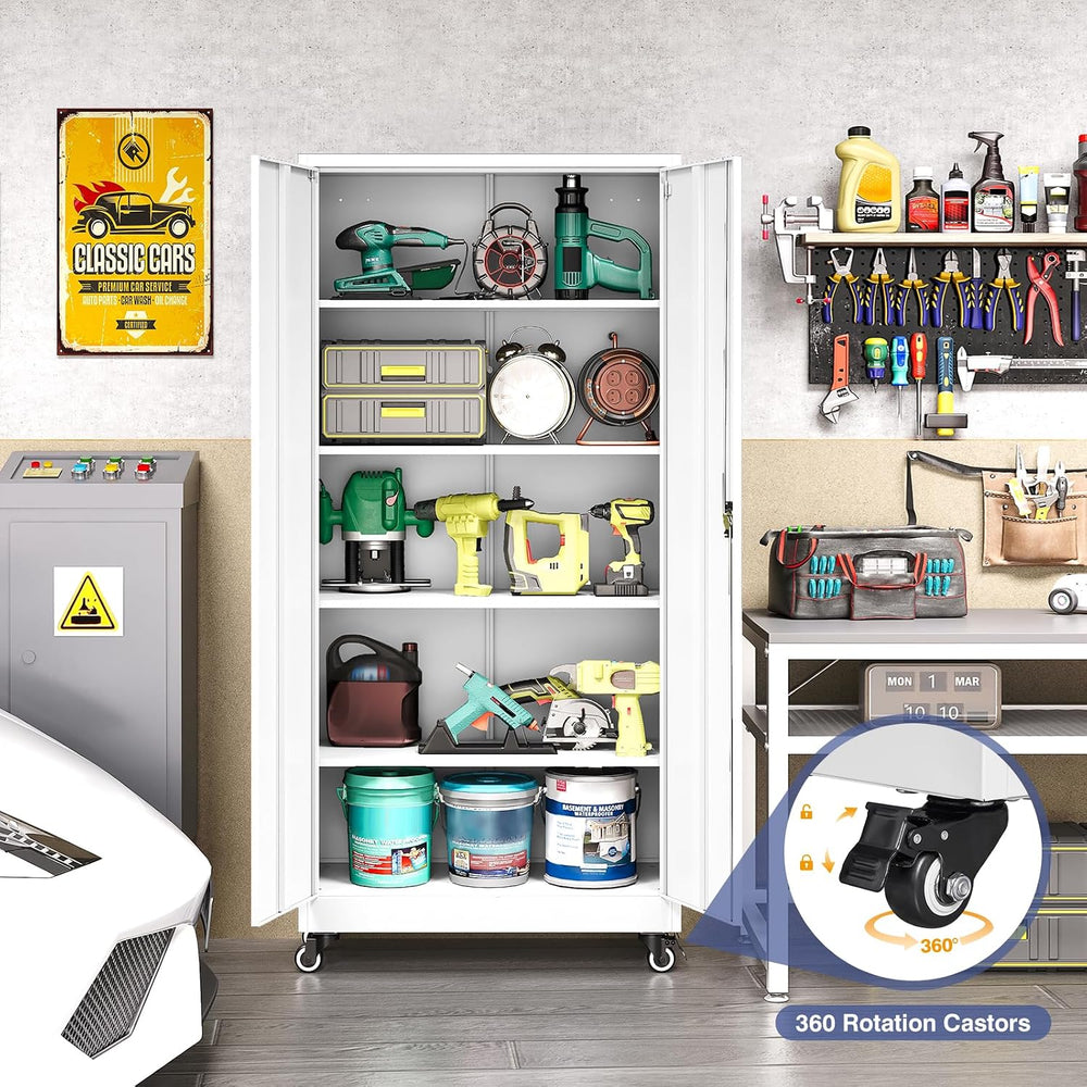 Metal Garage Storage Cabinet with Locking Doors and Adjustable Shelves, Wide ...