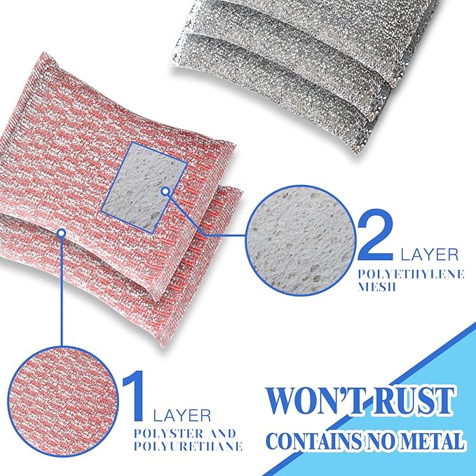 6pcs Stainless Steel Scrubber 2pcs Heavy Duty Scrub Sponges 1pcs Dish Clean - Image 3
