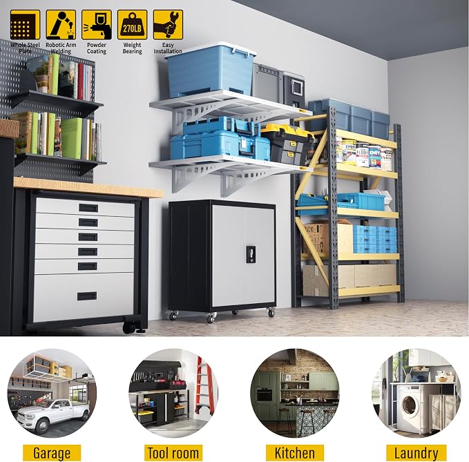 2Pack 2x3ft Adjustable Metal Garage Wall Shelving Heavy Duty Garage Storage - Image 2