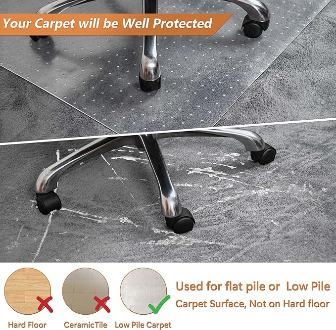 Large Chair Mat for Carpet, Easy Glide Plastic Carpet Floor Protector Mat for - Image 3