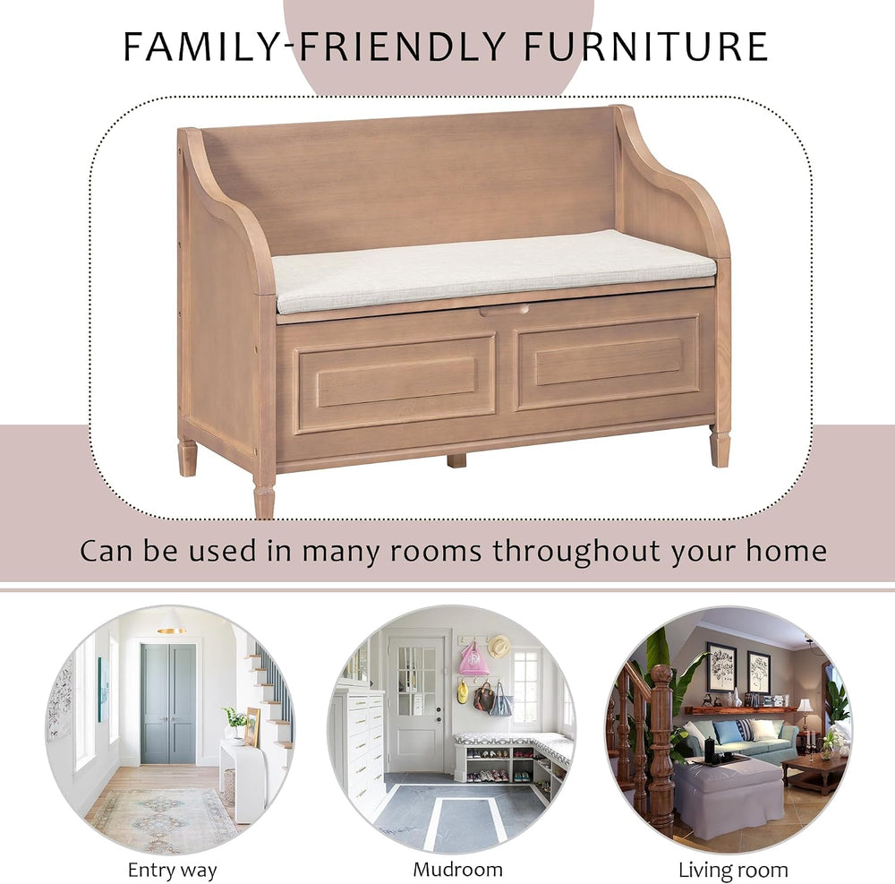 SOFTSEA 41.9" Storage Bench with Back, Entryway Shoe Bench with Cushion ...