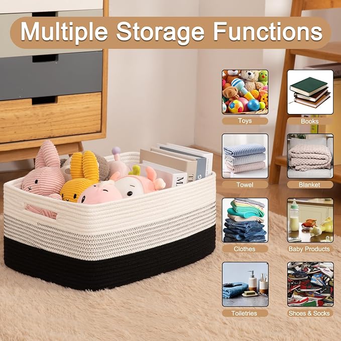 Large Storage Basket for Organizing, Woven Rope Basket for Shelves, Closet - Image 3
