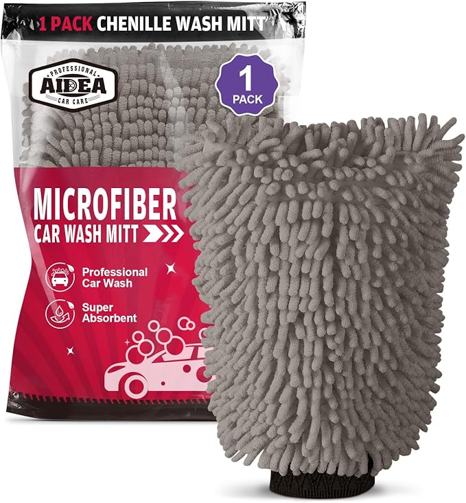 AIDEA Car Wash Mitt Microfiber, 1PK Scratch Free Lint-Free, Premium Chenille by AIDEAHOME
