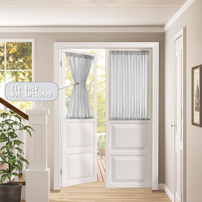 Tollpiz Short Sheer Door Curtains Closet Linen Textured Curtains Sheer Doorway - Image 2