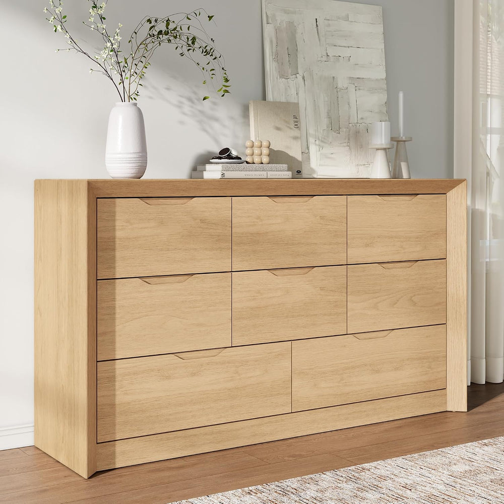 YANSNWO Natural Oak 8 Drawer Dresser for Bedroom, 55" Wide Chest of Drawers