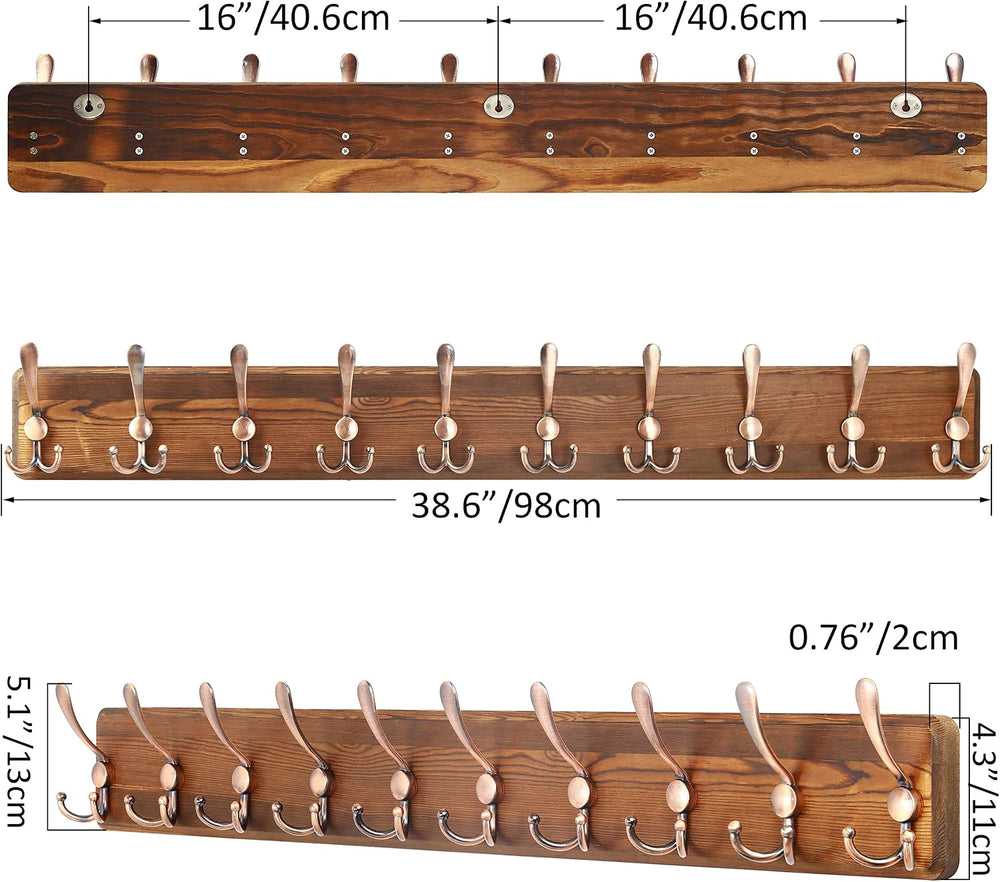 SKOLOO Coat Rack Wall Mounted - 38.6" Long, Wooden, Heavy Duty, Rustic C...