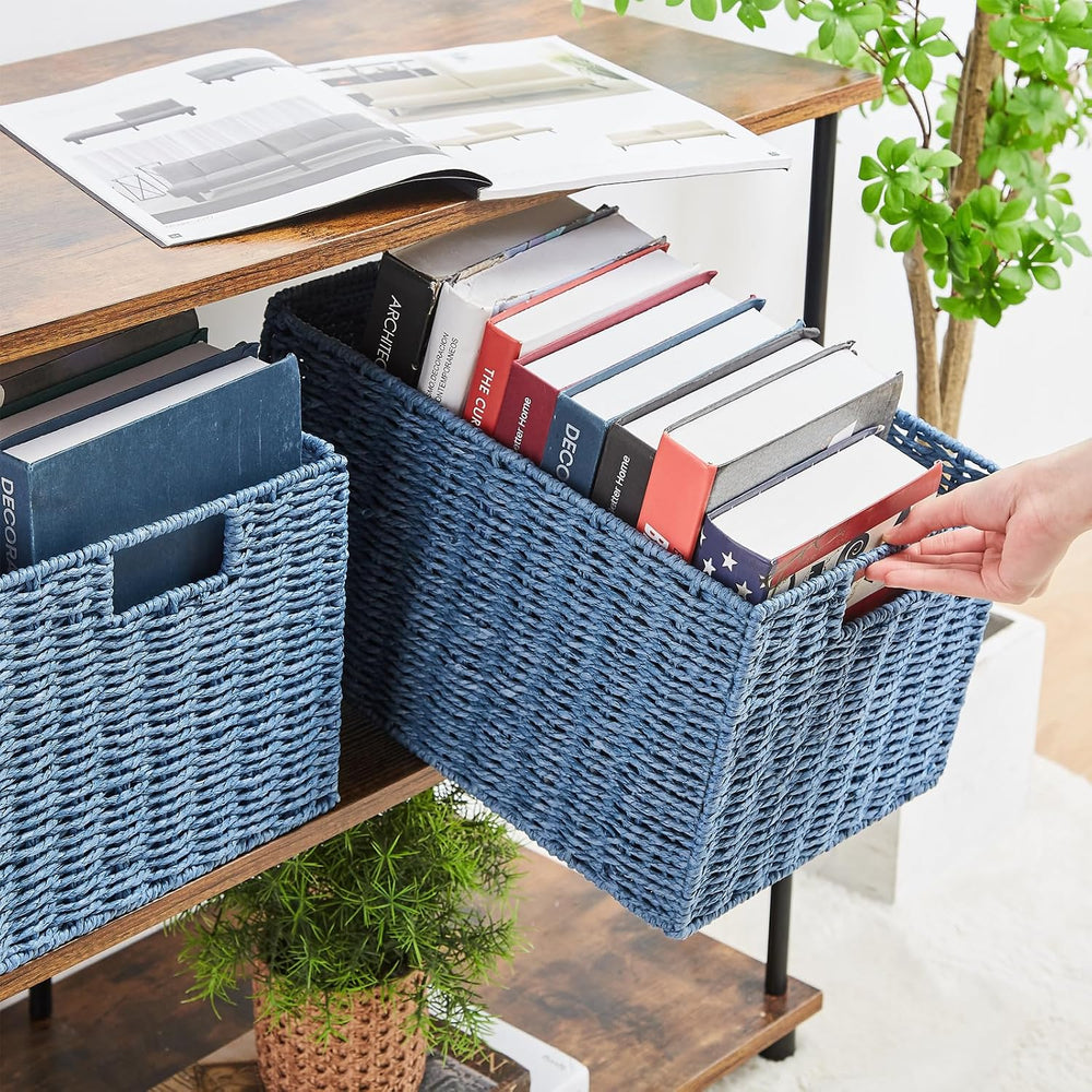Vagusicc Wicker Storage Basket, Set of 2 Hand-Woven Paper Rope Wicker Basket,...