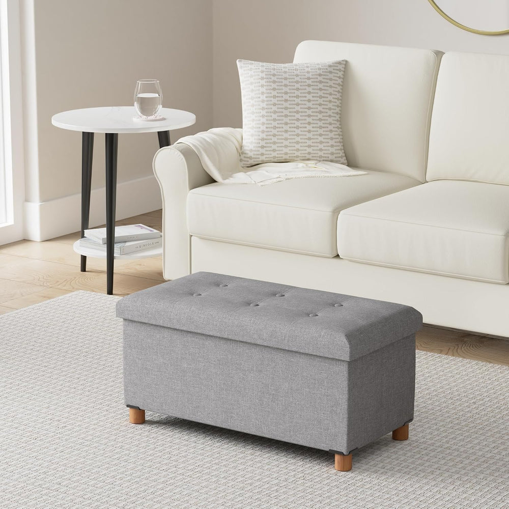 PINPLUS Ottoman with Storage Coffee Table, Grey Footrest-Stool Linen Chest wi...