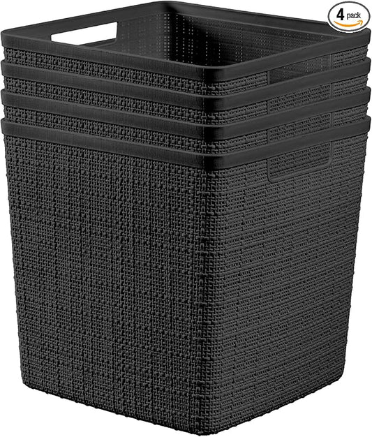 Curver Set of 4 Jute Large Cube Decorative Plastic Organization and Storage by Curver
