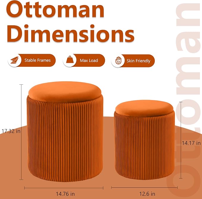 Round Ottoman with Storage Set of 2, Vanity Stool with Storage - Image 3