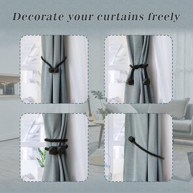 Hion Magnetic Curtain Tiebacks Black 6 Pack, Curtain Tiebacks Buckles Holdbacks - Image 4