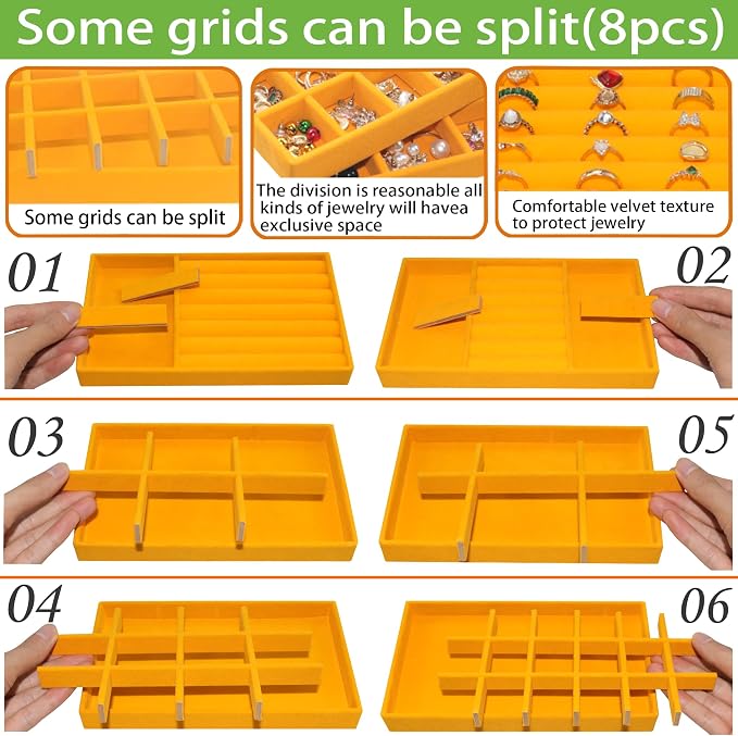 Set of 8 Stackable Velvet Jewelry Trays Organizer Jewelry Display Storage Box - Image 8