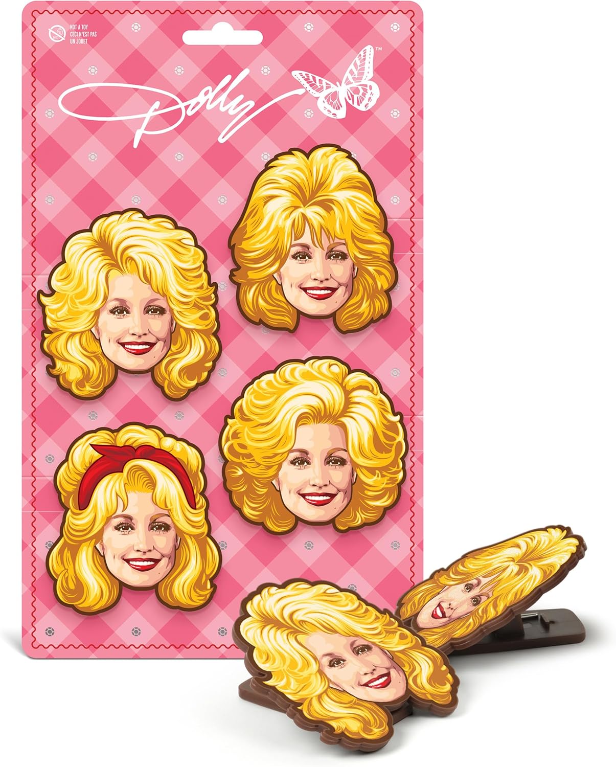 Dolly Parton Bag Clips, Set of 4, BPA-Free Plastic, Dolly-Inspired Iconic Hairstyle Designs, Kitchen and Pantry Organization