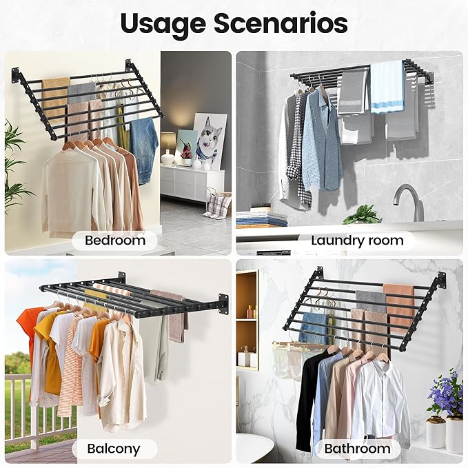 Wall Mounted Clothes Drying Rack 57 Inch – Foldable Laundry Drying Rack - Image 7