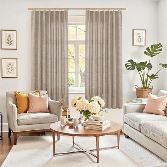 YoungsTex Oatmeal Linen Semi Sheer Curtains 63 Inch Length - Image 2